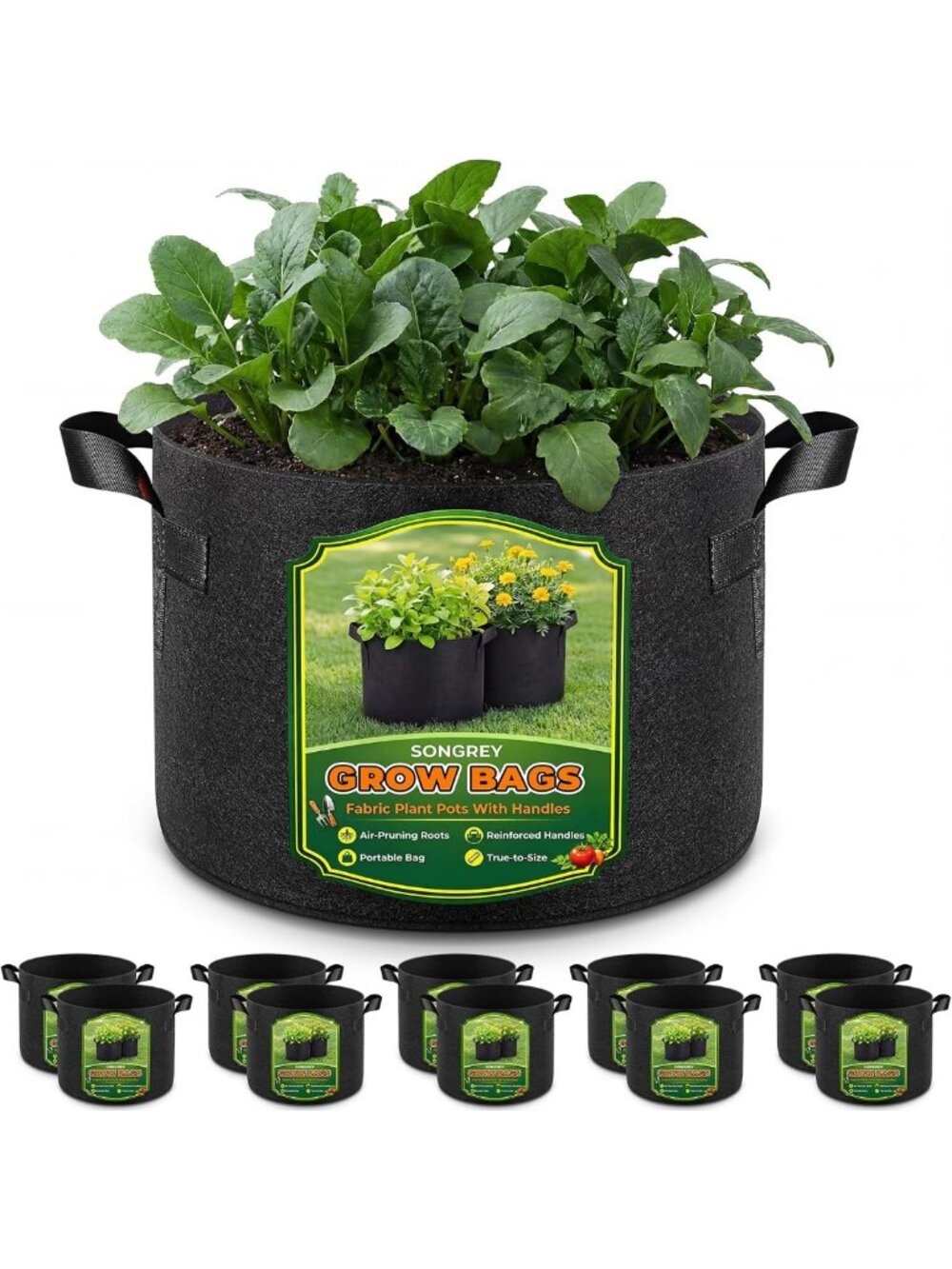 10-Pack 10 Gallon Fabric Grow Bags for Gardening, Planting, and Vegetables